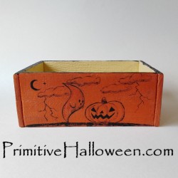 Primitive Box Original Halloween Ghost Pumpkin Painting Orange Black