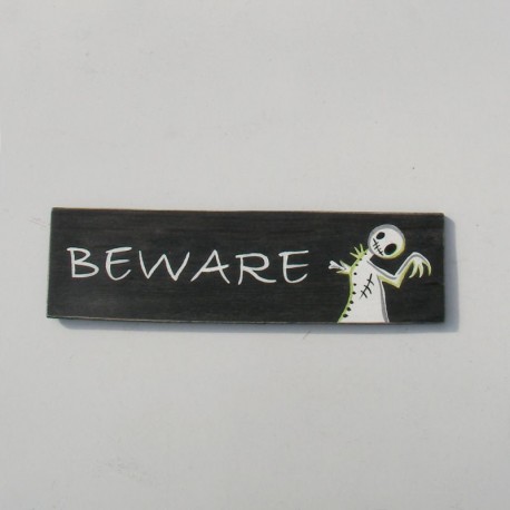 Beware Zombie Painting Sign Funky Folk Art Halloween Spooky Goth Wall Decor