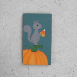 Original Fall Squirrel Painting Pumpkin Primitive Halloween with Candy Corn Autumn Folk Art