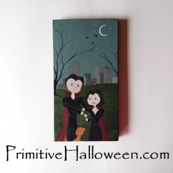 Original Vampire Painting Halloween Folk Art Girl Dracula