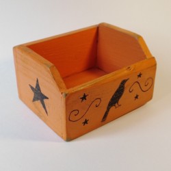 Primitive Halloween Crow Stars Folk Art Primitive Painted Wood Box