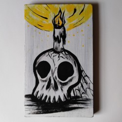 Halloween Skull Primitive Folk Art Original Skeleton Candle Stick Painting