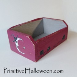 Primitive Halloween Witch Moon Folk Art Primitive Painted Wood Box