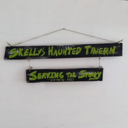 Primitive Folk Art Halloween Skelly's Haunted Tavern Sign