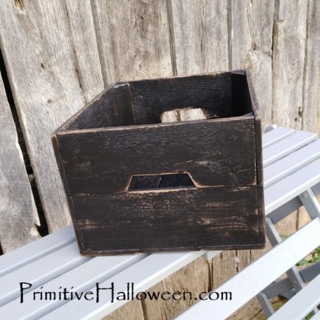 Primitive Folk Art Halloween Black Painted Wood Crate Autumn Fall Decor Custom Color