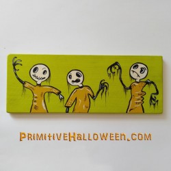 Original Zombie Trio Painting Primitive Folk Art Halloween Spooky Goth Lime Green