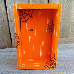 Orange Spider Web Shadow Box Shelf Primitive Halloween Folk Art