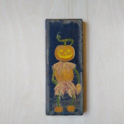 Original Pumpkin Man Painting Halloween Folk Art Jack O Lantern