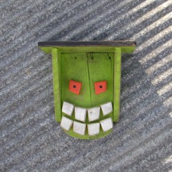 Primitive Funky Folk Art Shelf Monster Face Lime Green Spooky Halloween Shelf