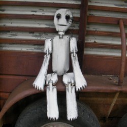 Primitive Wood Skeleton Mannequin Halloween Folk Art Original Painting